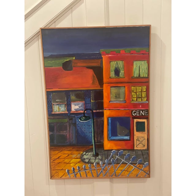 Late 20th Century "The Corner General Store" Original Modern Acrylic Painting of a Cityscape Street Scene For Sale - Image 11 of 11