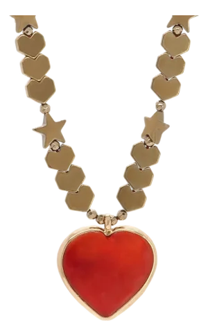 Murano Glass Red Heart Pendant Heart & Star Beaded Necklace