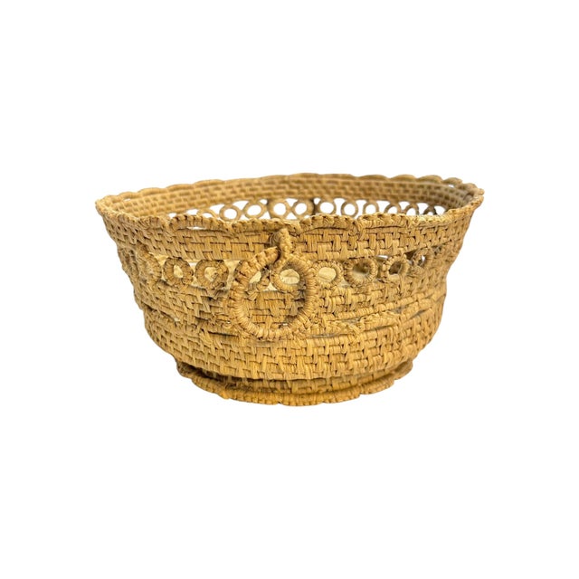 Textile Antique French Provincial Handwoven Coiled Rope Basket With Ring Handles For Sale - Image 7 of 18
