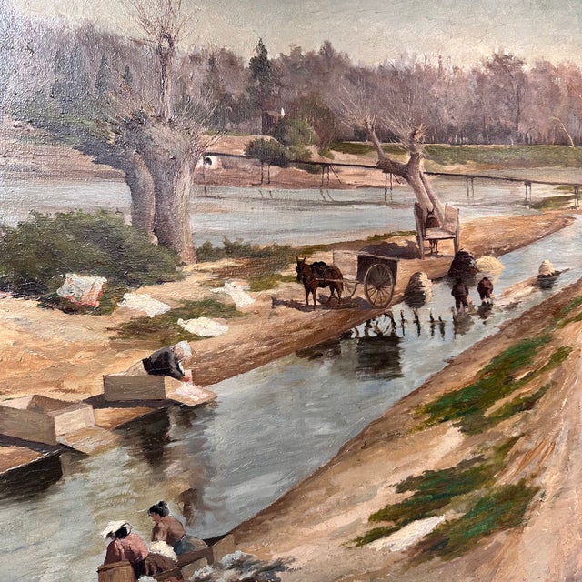 A. Pulido García, Washerwomen of the Manzanares, 1890s, Oil on Canvas For Sale - Image 7 of 18