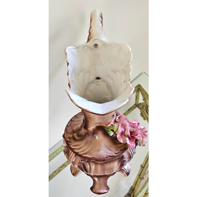 Vintage Italian Capodimonte Porcelain Floral Pitcher Ewer / Vase For Sale - Image 11 of 18