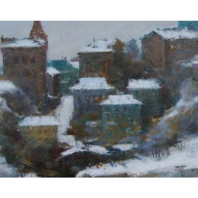 Winter Cityscape Oil Painting, Antique Ukrainian Art 40-50 For Sale - Image 4 of 6