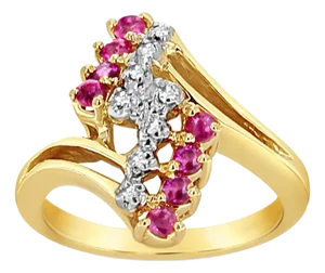 Ruby Diamond Cluster Ring 14k Yellow Gold, Size 7