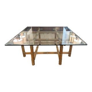 Vintage Bamboo & Glass Coffee Table For Sale