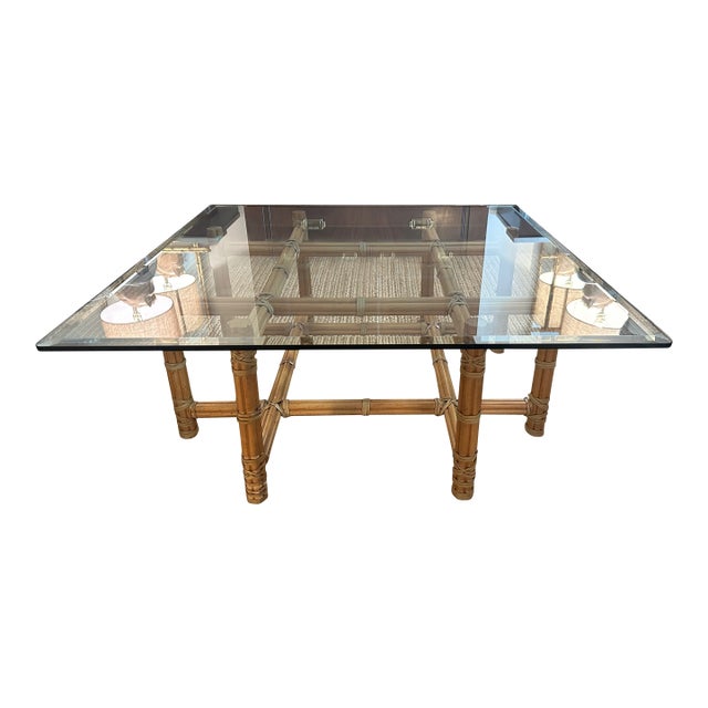 Vintage Bamboo & Glass Coffee Table For Sale