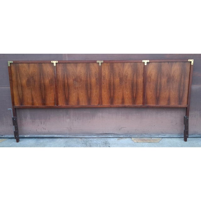 Campaign Mid 20th Century West Michigan Furniture Dimension Flamed Bookmatched Walnut King Size Headboard For Sale - Image 3 of 10