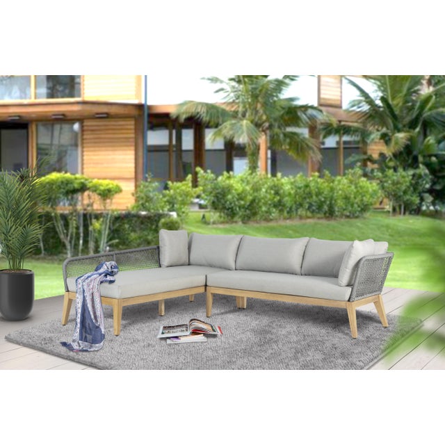 Gray Cypress Teak Wood 2-Piece Left Arm Chaise Outdoor Sectional - Gray For Sale - Image 8 of 13