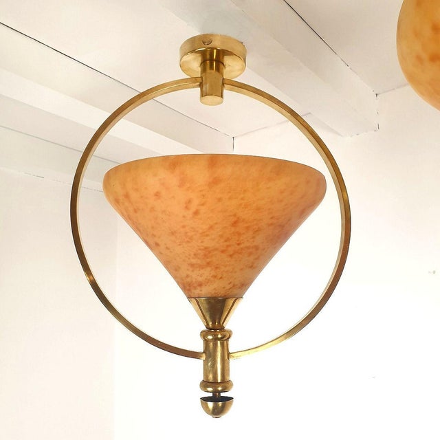 1960s Pair of Amber, Mid Century Modern Glass Chandeliers For Sale - Image 4 of 11