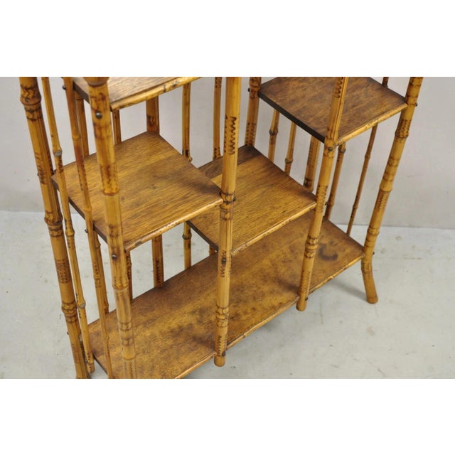 Orange 19th C English Victorian Bamboo Stick and Ball Curio Shelf Etagere W/ Mirror For Sale - Image 8 of 12