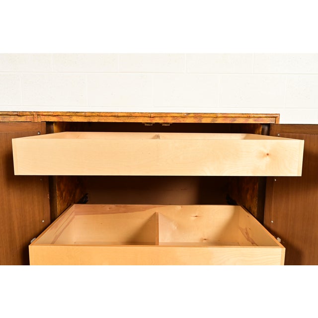 Henredon Style Mid-Century Hollywood Regency Faux Bamboo Mirrored Front Sideboard Credenza, Circa 1970s For Sale In South Bend - Image 6 of 12