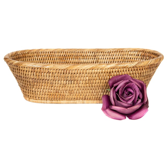 Boho Chic Artifacts Rattan Oval Bread Basket, Honey Brown, 14" For Sale - Image 3 of 4
