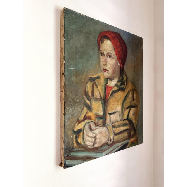 Mid-Century Modern 1950s Midcentury Vintage Portrait of a Young Boy- Oil on Canvas- 16 X 20” For Sale - Image 3 of 9