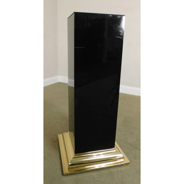 Quality Postmodern Pedestal, Black Glass with Brass Base Squared Base