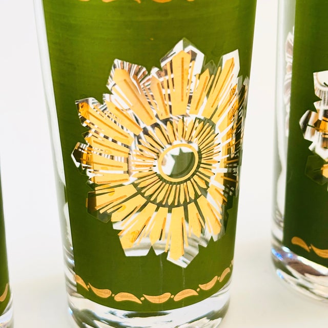 Glass MCM Green and Gold Starburst Highball Tumblers - Set of 4 For Sale - Image 7 of 11