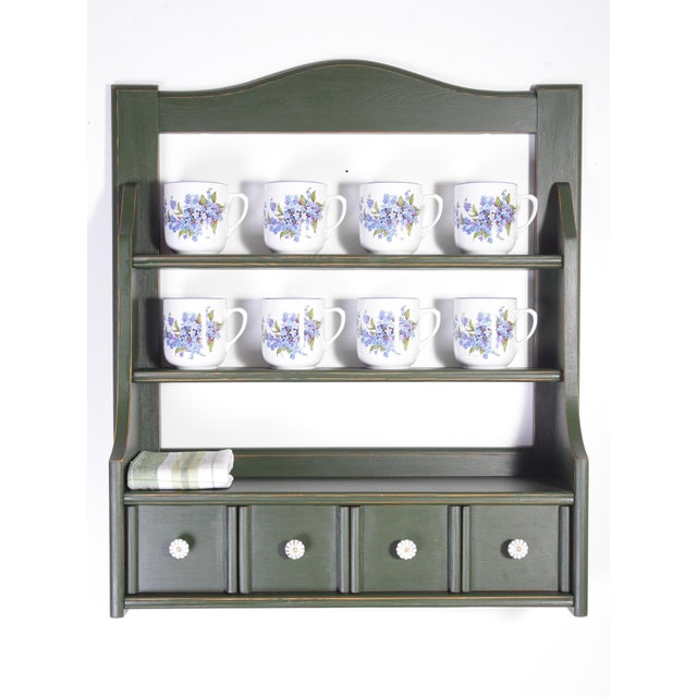 Country Style Green Kitchen Wall Unit with Mugs, 1930s, Set of 9 For Sale - Image 14 of 14
