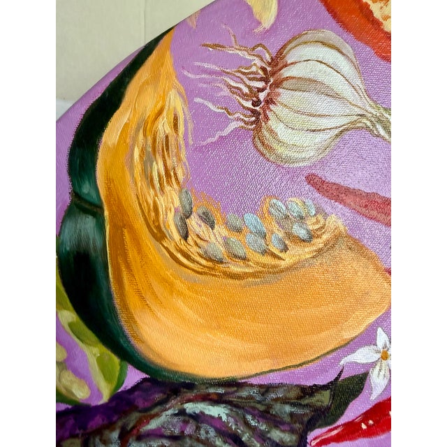 Wood Original Round Botanical Oil on Canvas Painting With Figural Hands by Surabhi Gaikwad Uzgare, 2020 For Sale - Image 7 of 15