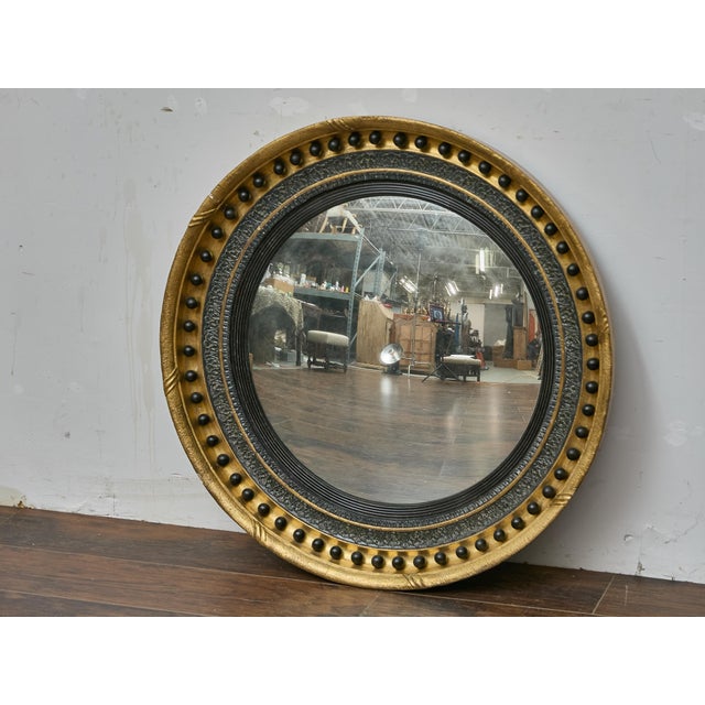 English Giltwood Convex Mirror With Ebonized Bosses, 19th Century For Sale - Image 14 of 14