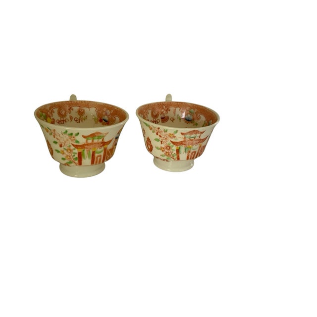 Chinoiserie Antique Hilditch & Son Chinoiserie Porcelain Teacups Pair Made in Staffordshire - a Pair For Sale - Image 3 of 5
