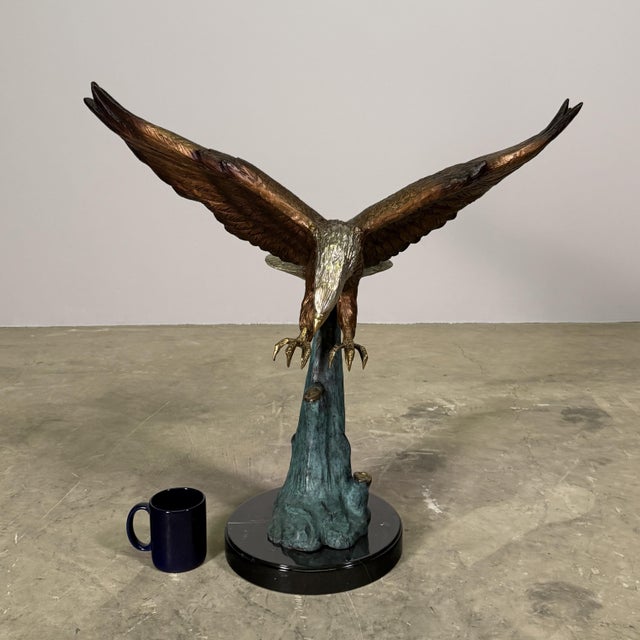 Bronze Bald Eagle in Flight With Outstretched Talons Sculpture - 30"h For Sale - Image 11 of 11