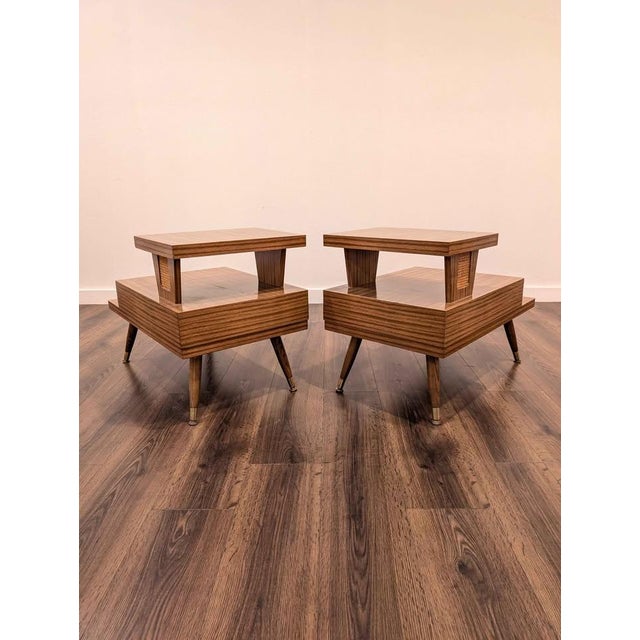 MCM Pair of 3 Tiered Laminate End Tables For Sale - Image 4 of 7