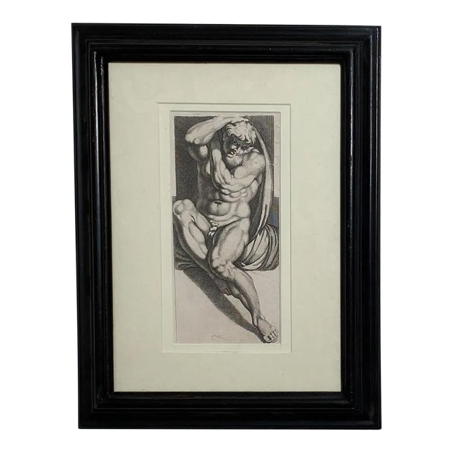 Engraving of an Atlas Figure, Italy Circa 1600 For Sale