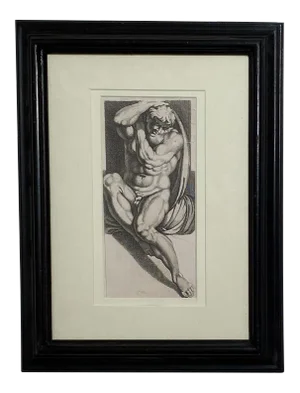 Engraving of an Atlas Figure, Italy Circa 1600