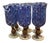 Mackenzie Childs Blue Check Hand Painted Circus Wine Water Glass Footed Goblets - Set of 4 For Sale