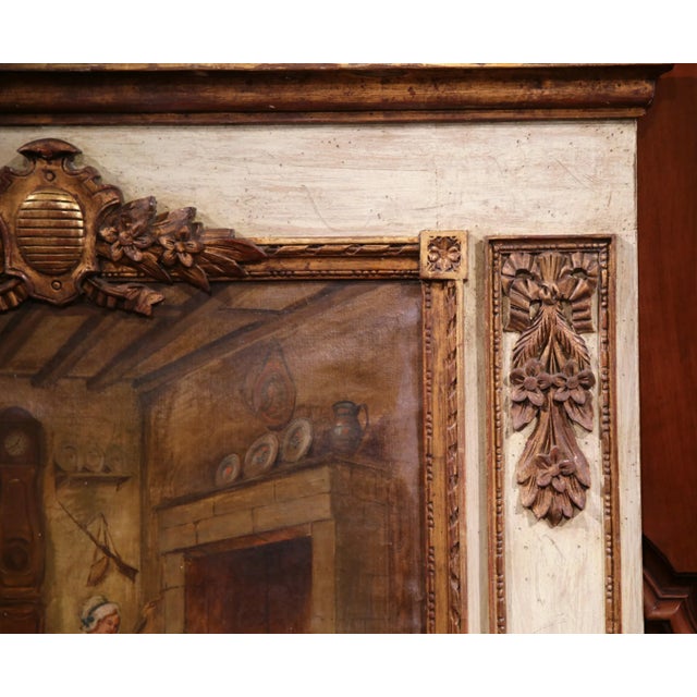 Gold 19th Century French Louis XVI Carved Painted and Gilt Wall Trumeau Mirror For Sale - Image 8 of 10