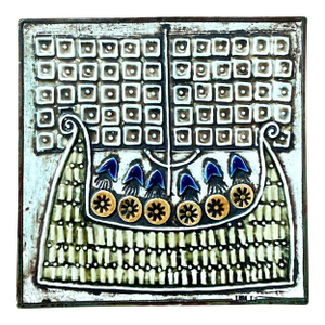 Vintage Boho Original Studio Pottery Viking Ship Tile