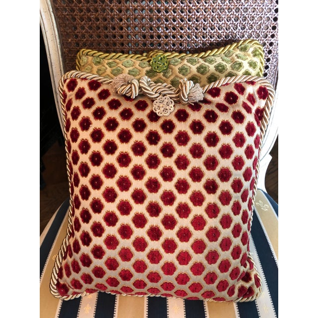 2020s Pierre d'Argent Savoia Red Umber Velvet Dot Decorative Accent Pillows- Set of 2 For Sale - Image 5 of 6