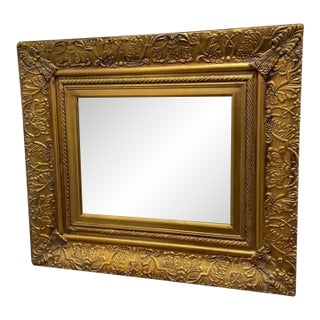 Vintage Gold Leaf Mirror, Solid Wood Frame, Beveled Glass Edges, Carved Floral Pattern For Sale