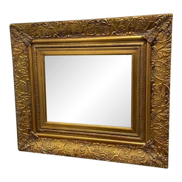 Vintage Gold Leaf Mirror, Solid Wood Frame, Beveled Glass Edges, Carved Floral Pattern For Sale