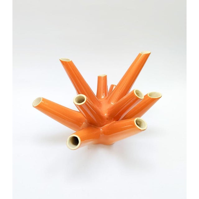 Single-Flower Vase in Amber Coral Ceramic from Vibi Turin, 1960s For Sale - Image 3 of 15