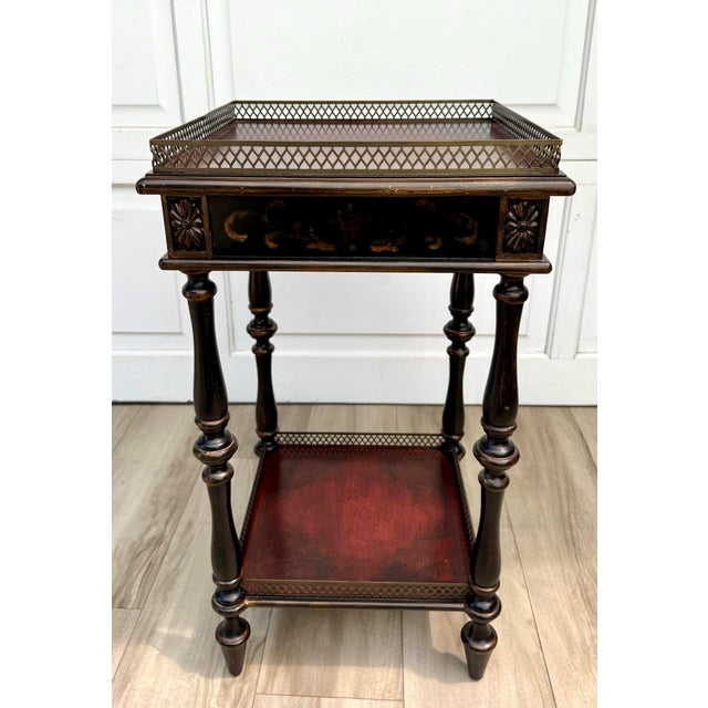 Black Vintage French Neoclassical Two-Tier Side Table With Bronze Finish Galleries For Sale - Image 8 of 15