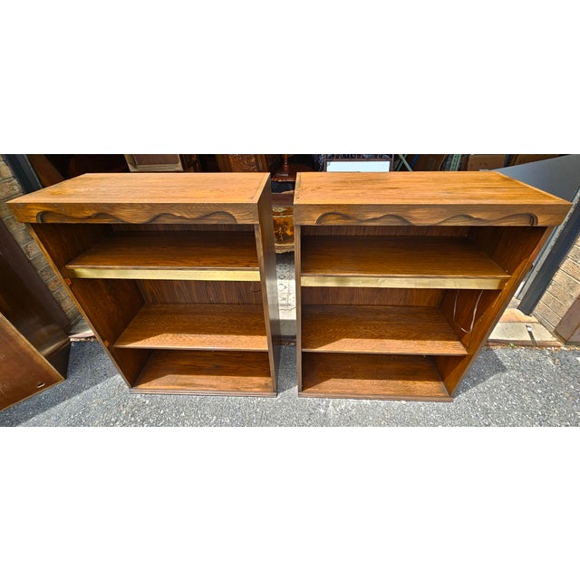 Brown Nordic Mid-Ventury Oak and Brass Ligthted Bookcase, Pair For Sale - Image 8 of 11