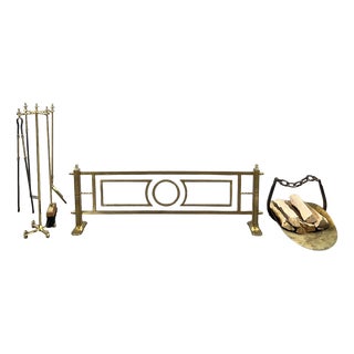 20th Century Louis XVI Brass Fireplace Set of Fire, Set of 7 For Sale