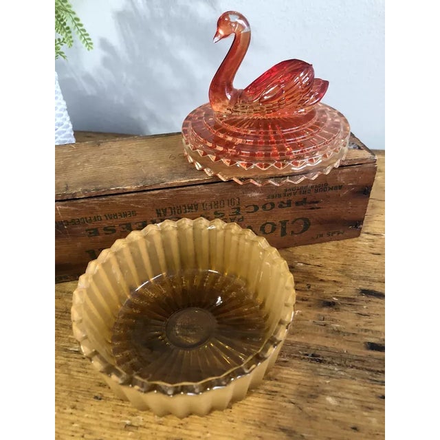 1990s Vintage Jeannette Amberina Art Glass Swan Covered Powder Dish For Sale - Image 5 of 9