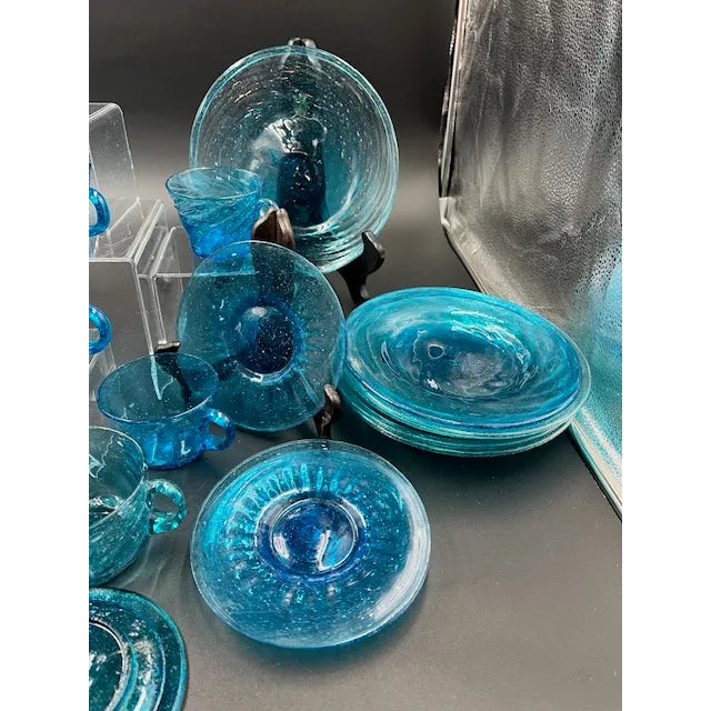 Mexican Vintage Mexican Blue Art Glass Dessert or Appetizer Set- 30 Pieces For Sale - Image 3 of 12
