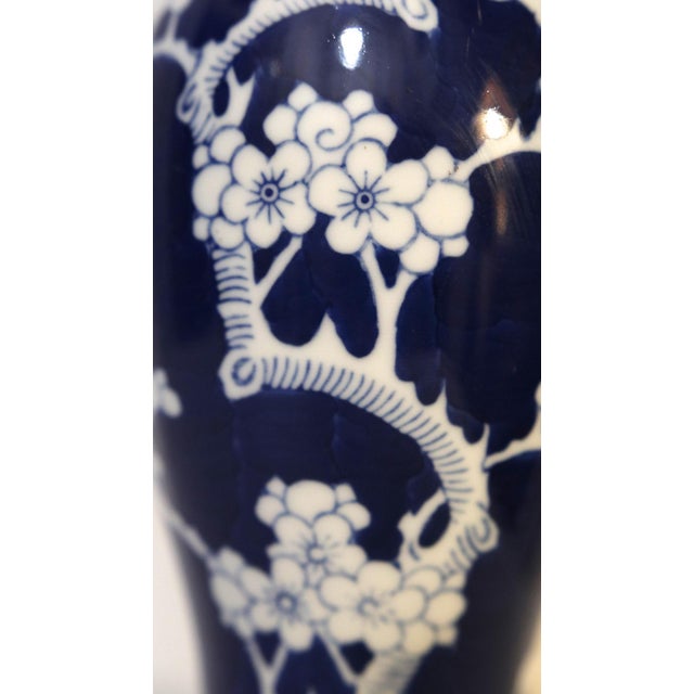 Cobalt Blue and White Vintage Prunus Balaster Form Vase For Sale - Image 4 of 10