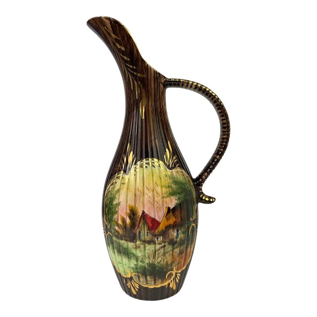 Vintage Hand-Painted Ceramic European Ewer For Sale