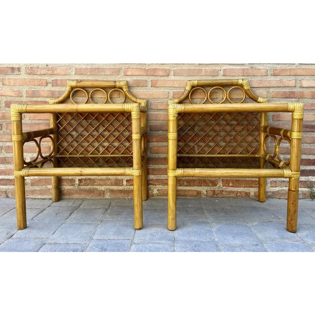 Bamboo & Rattan Nightstands with Low Glass Shelves, Italy, 1960s, Set of 2 For Sale - Image 13 of 13