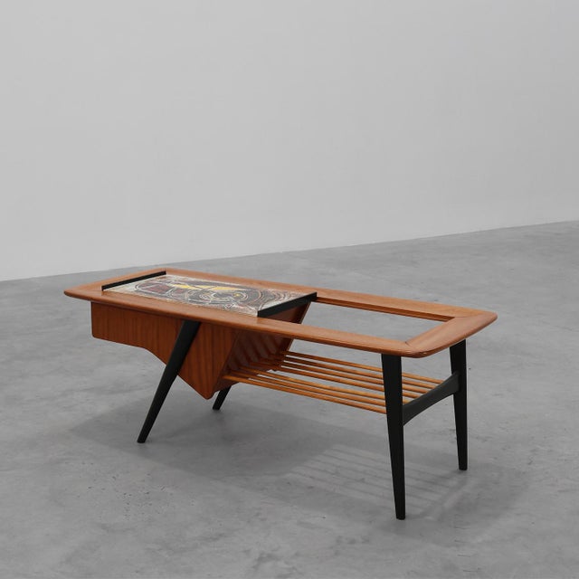 Model 210 Bar or Coffee Table in Teak with Ceramic Tiles by Alfred Hendrickx for Belform, 1950s For Sale - Image 18 of 18