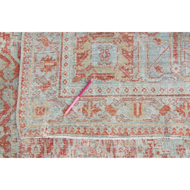 1920s Antique Medallion Brick Red Slate Blue Hand Knotted Rug - 10’2” X 13’4” For Sale - Image 10 of 11