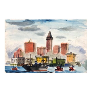 1940s George Benson Poole New York Skyline Painting For Sale