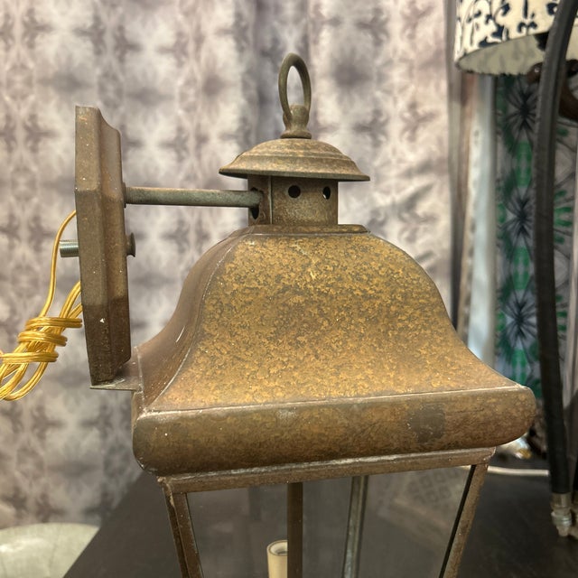 Antique Rustic Metal Lantern Light For Sale - Image 9 of 12