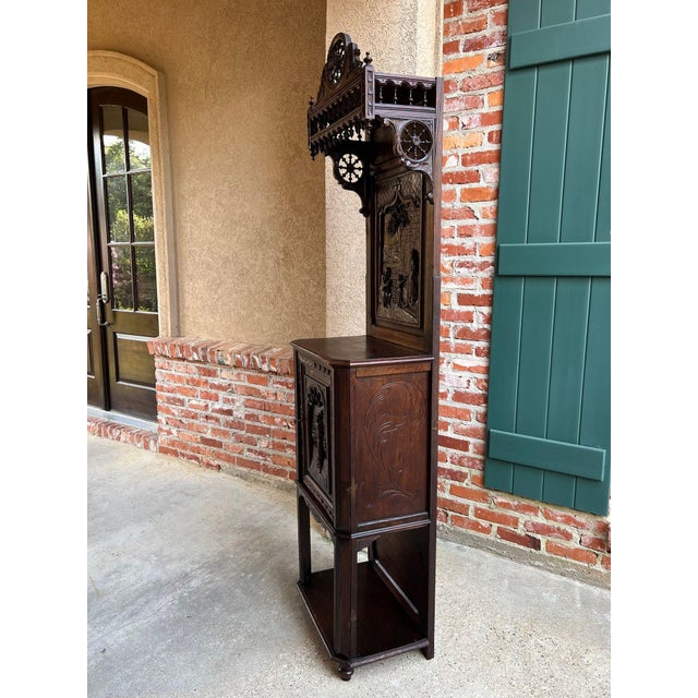 Antique French Breton Hall Cabinet Tall Narrow Carved Crown Bookcase C1880 For Sale - Image 10 of 18