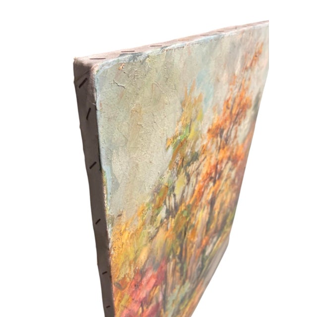 Orange 1960s Painting: Impressionist Autumn Landscape With Cottage For Sale - Image 8 of 12