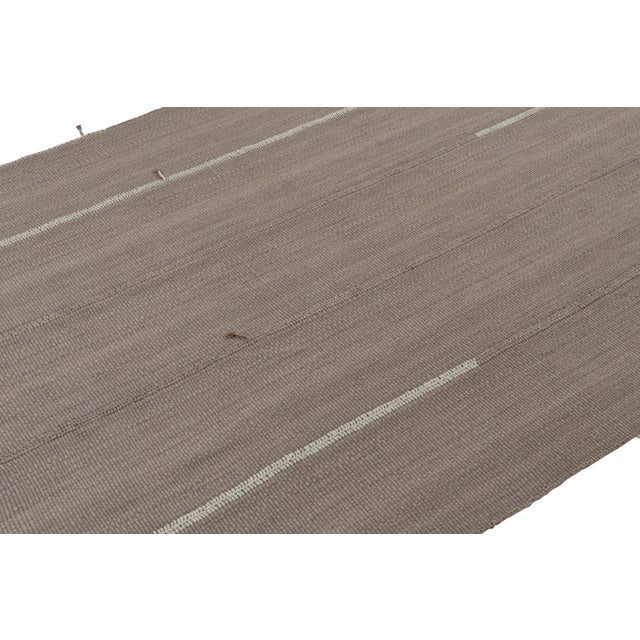 Rug & Kilim Rug & Kilim’s Contemporary Kilim in Gray With Sky Blue Stripes & Brown Accents For Sale - Image 4 of 7
