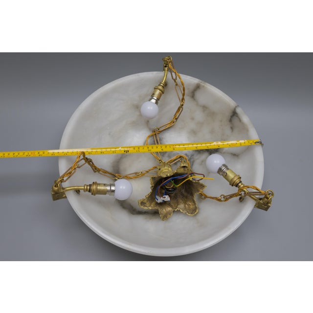 Large White Alabaster with Black Veins & Bronze Pendant, 1920s For Sale - Image 18 of 18