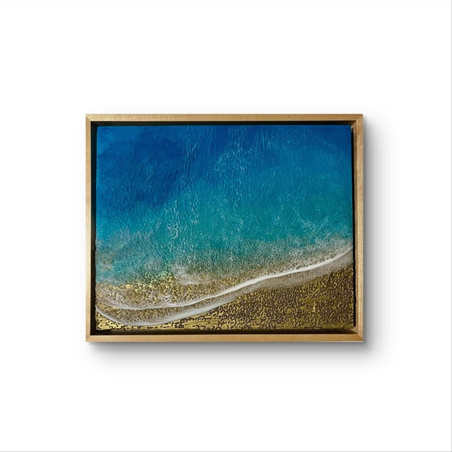 Soothing Waves by Ana Hefco | Mixed Media on wood panel Ocean waves and sandy beach. For Sale - Image 4 of 5